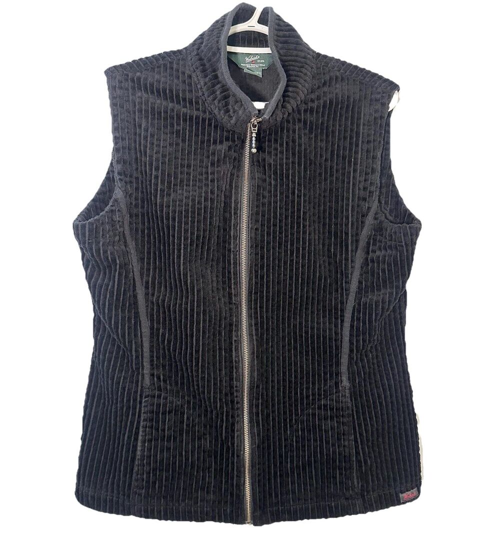Woolrich Women’s Black Corduroy Zip Vest Large Outdoor Layering Jacket Cotton